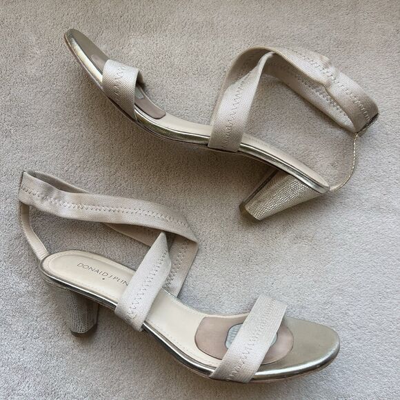 Donald J. Pliner Vona Gold Metallic Heeled Sandals Women 8.5 Stretch Straps - Picture 1 of 16